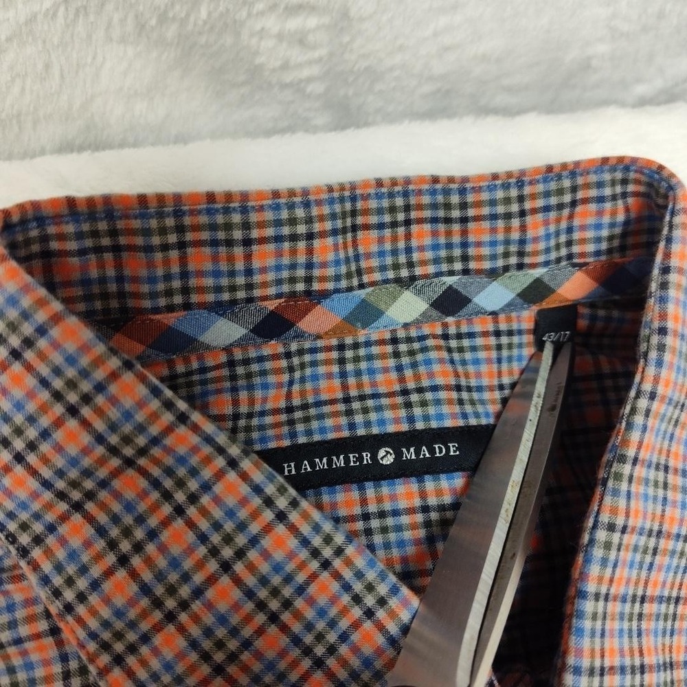Hammer Made Shirt Mens 17 Orange Plaid Button Up Long Sleeve Cotton Woven - Picture 6 of 12